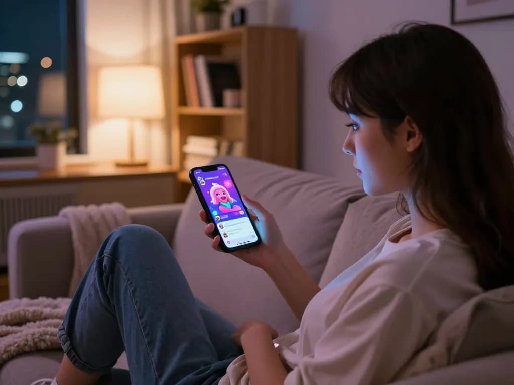 Engaging conversations with porn chat AI in a cozy lounge setting.
