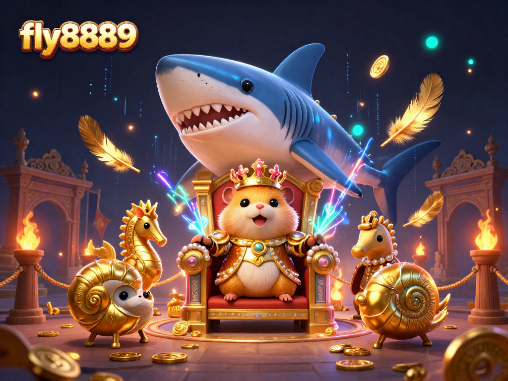 Experience thrilling gameplay at fly8889 with a majestic hamster king overseeing carnival games in a packed casino