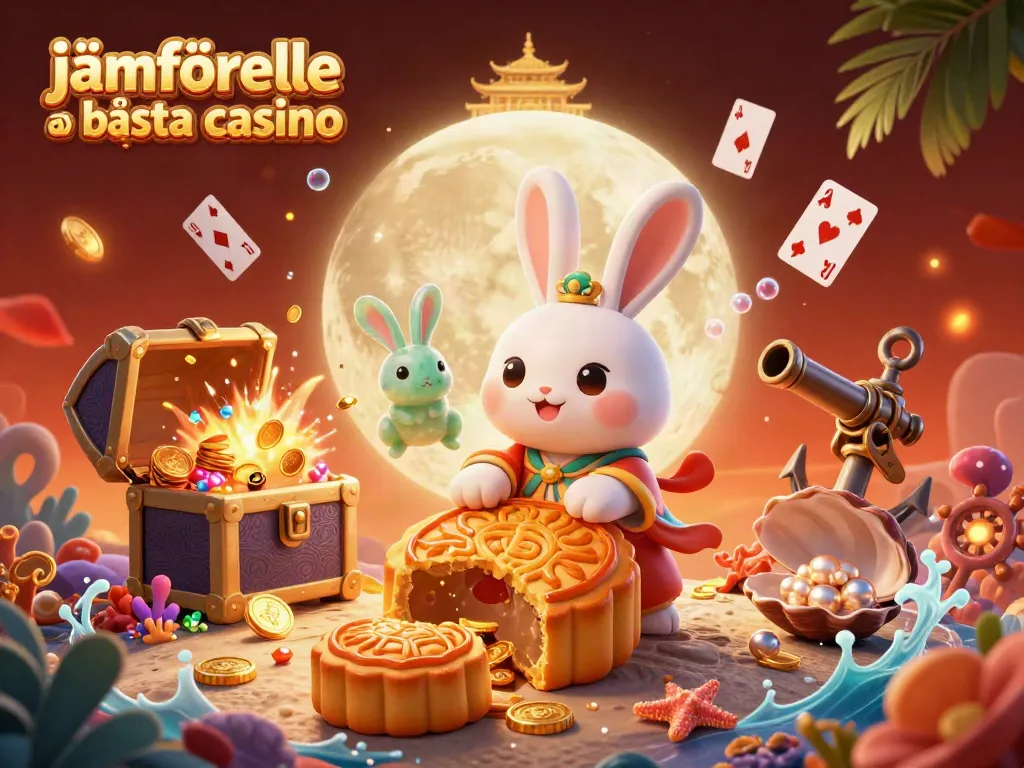 Jämförelse av bästa casino med en 3D-kanin som slår guldmånar och avslöjar pokerchips.