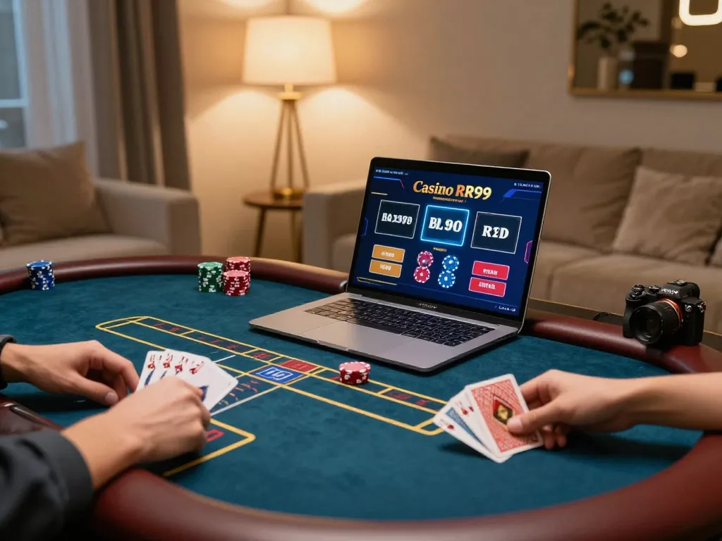 Engaged players enjoying live dealer games at Casino RR99, surrounded by vibrant lighting and dynamic gameplay
