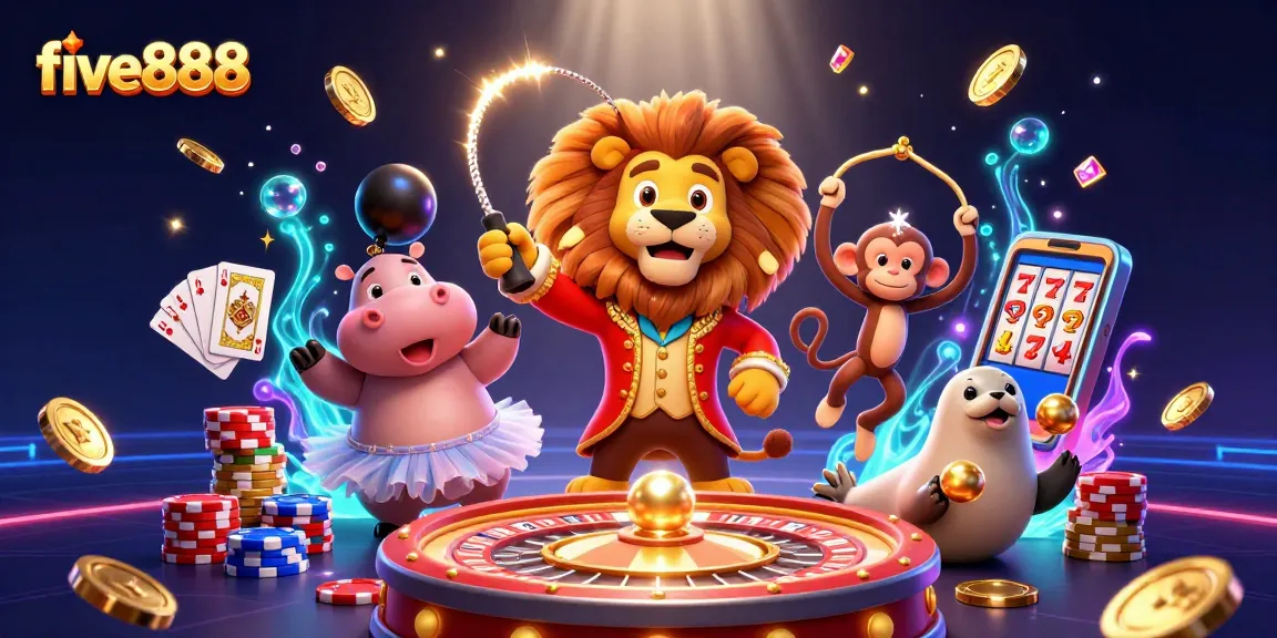 Experience thrilling moments with five888 as characters celebrate exciting wins in a vibrant casino atmosphere.