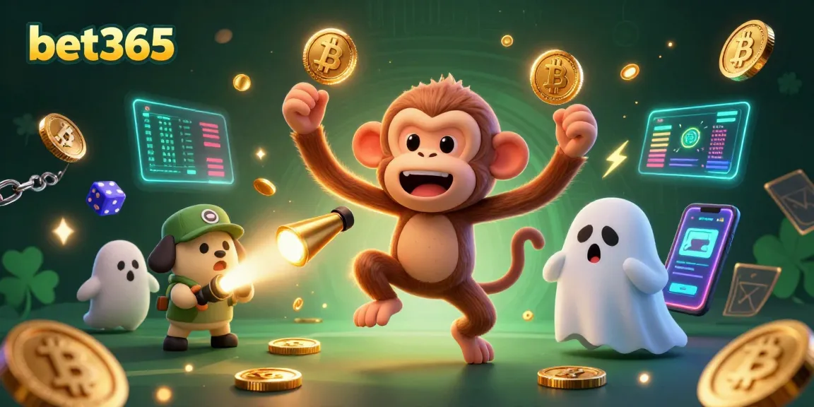 Experience thrilling action at bet365 with a playful poltergeist monkey and a brave puppy in a haunted casino.