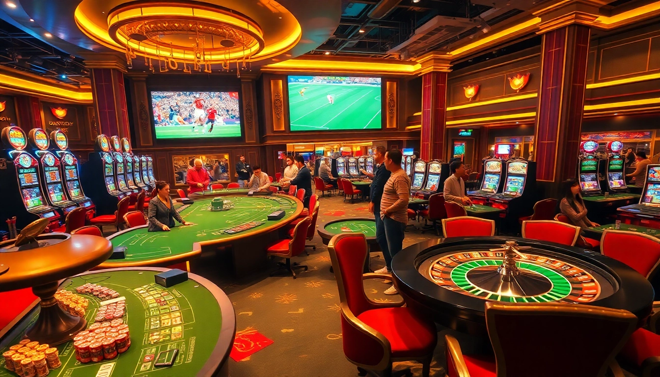 Watch live soccer matches - trực tiếp bóng đá in a vibrant casino environment.