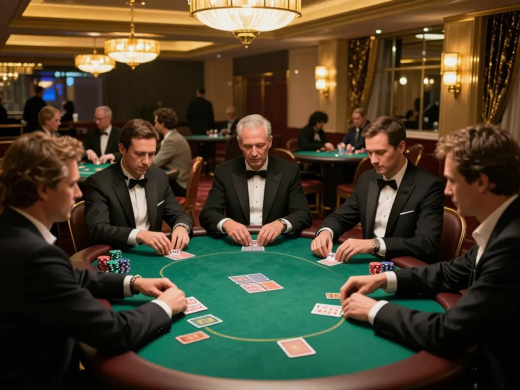 topbet3 winning poker strategies with elite players in a luxurious casino setting, intense gameplay atmosphere