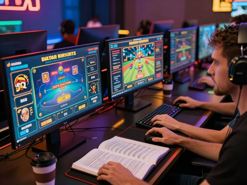 Player enjoying online casino gaming on multiple screens at home, showcasing excitement with 566 betting options