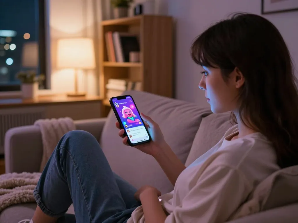 Engaging conversations with porn chat AI in a cozy lounge setting.