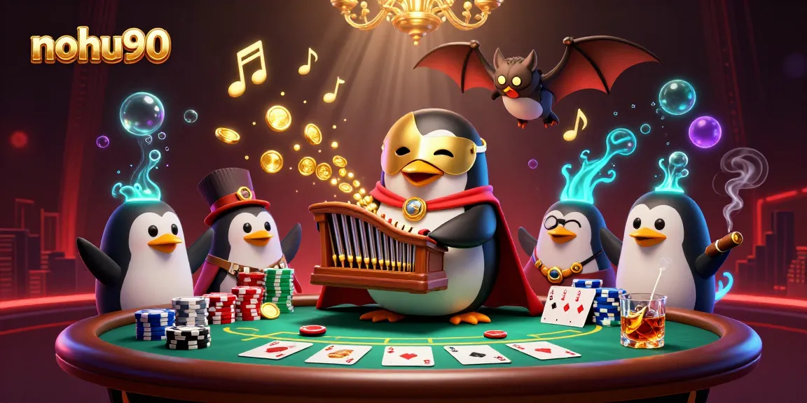 Nohu90 engages players with a vibrant scene of a penguin organist and gambling elements.