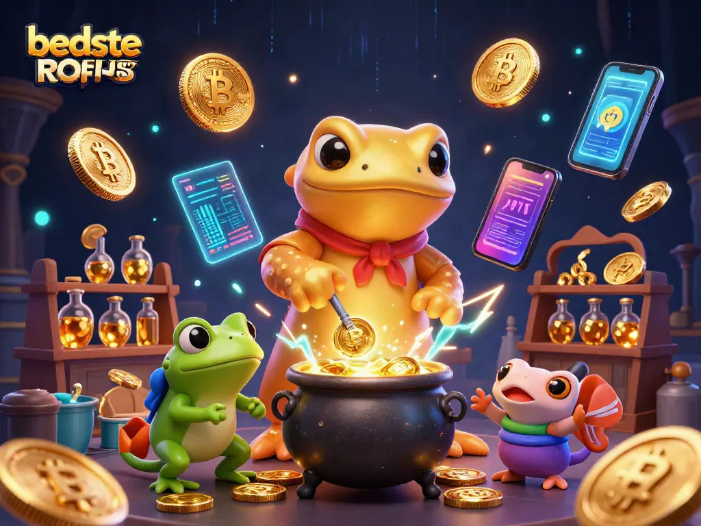 Experience the excitement of the beste casino uden ROFUS with gold coins and crypto elements in this vibrant scene.