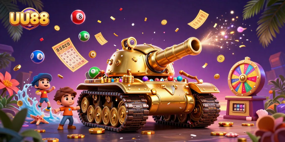 Experience exciting moments at UU88 with a captivating golden beetle tank casino illustration.