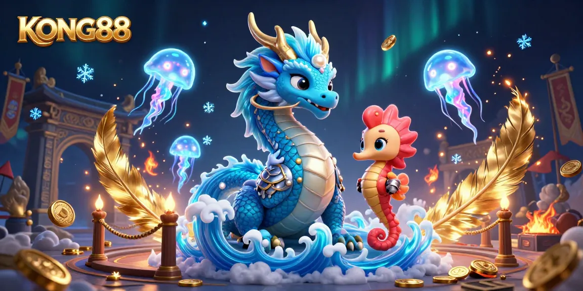 KONG88 offers thrilling experiences in a vibrant casino world with an enchanting dragon scene.