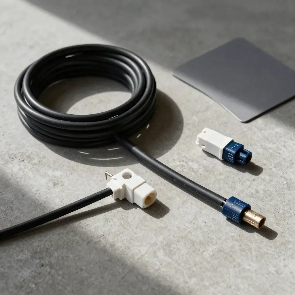 Installationstill life med kabel, kopplingsblock och dosa på betong
