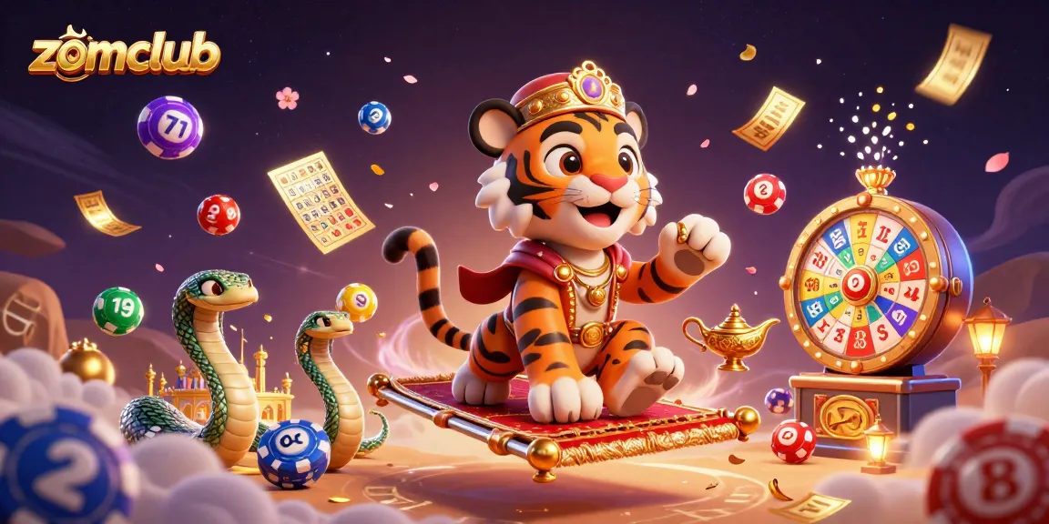 Experience the excitement at zomclub with vibrant casino-themed elements in a captivating 3D illustration.