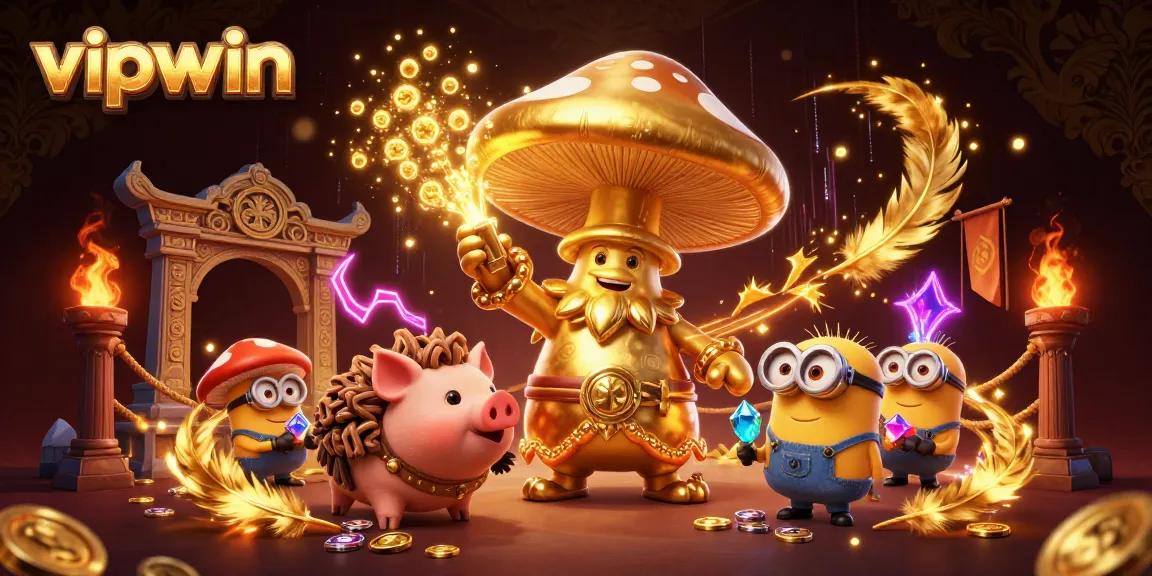 Experience excitement at vipwin with a magical illustration of a gold-creating wizard and treasures.