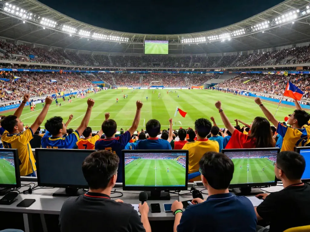 Exciting live soccer match broadcast captured at xoilactvx.me with cheering fans and vibrant atmosphere.