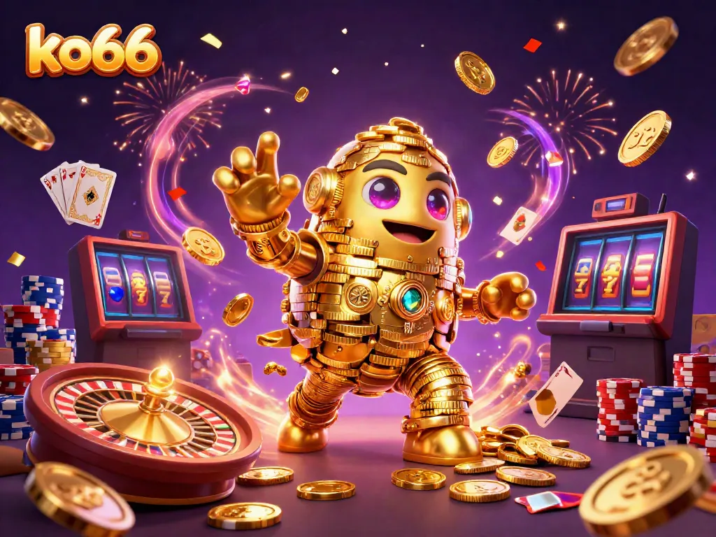 Experience thrilling wins at ko66 with vibrant casino elements and an enchanting golden golem!