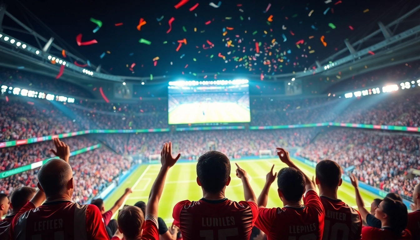 Xoilac TV live football streaming experience with enthusiastic fans in a vibrant stadium.