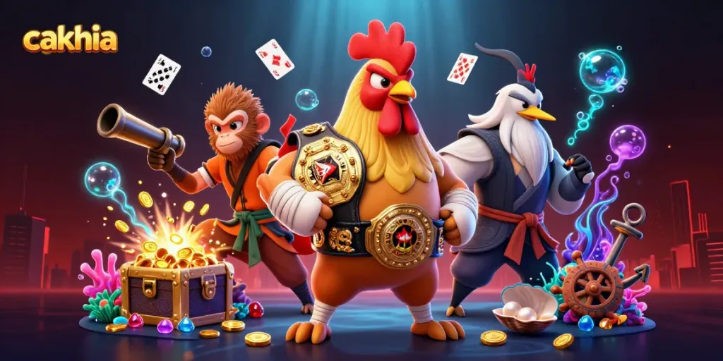 Cakhia enhances gaming experience with vibrant 3D cartoon characters amidst dynamic casino elements.