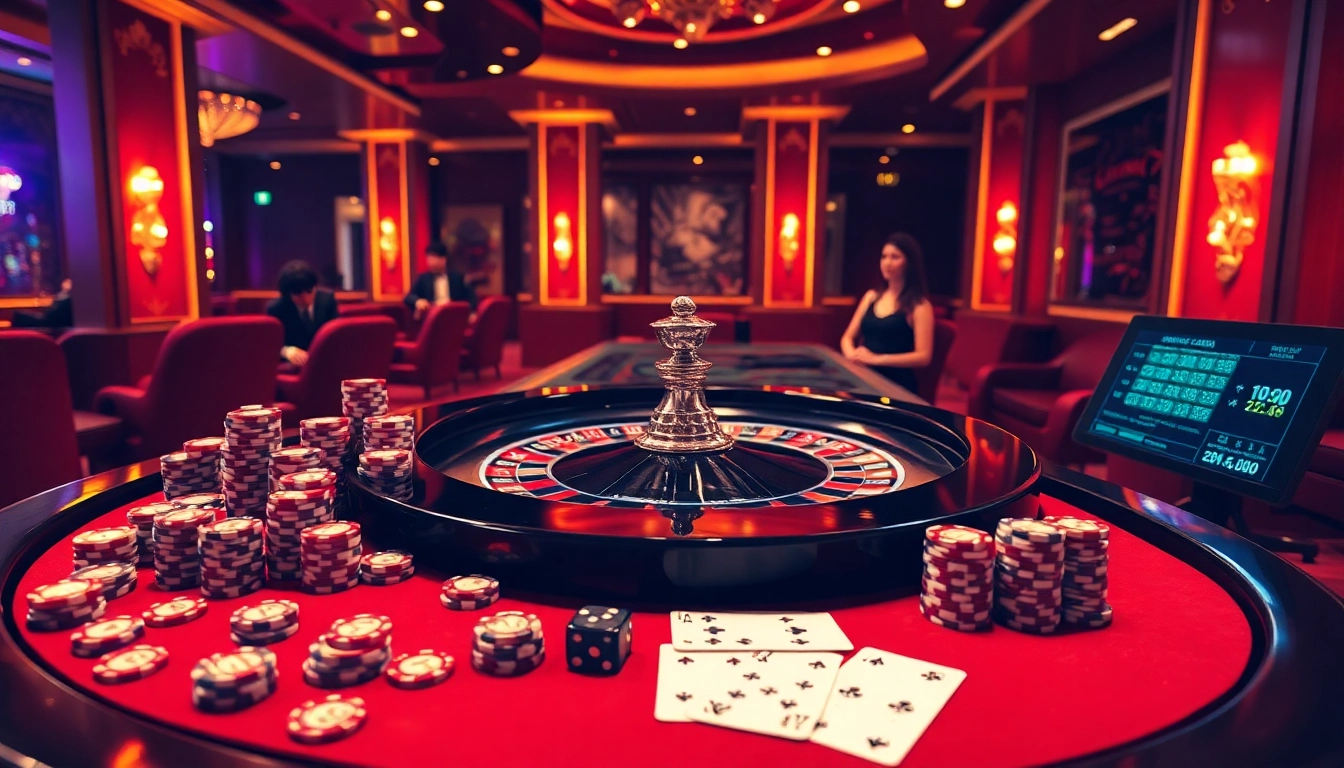 Cà khịa tv showcases an exciting casino atmosphere with poker chips and roulette tables.