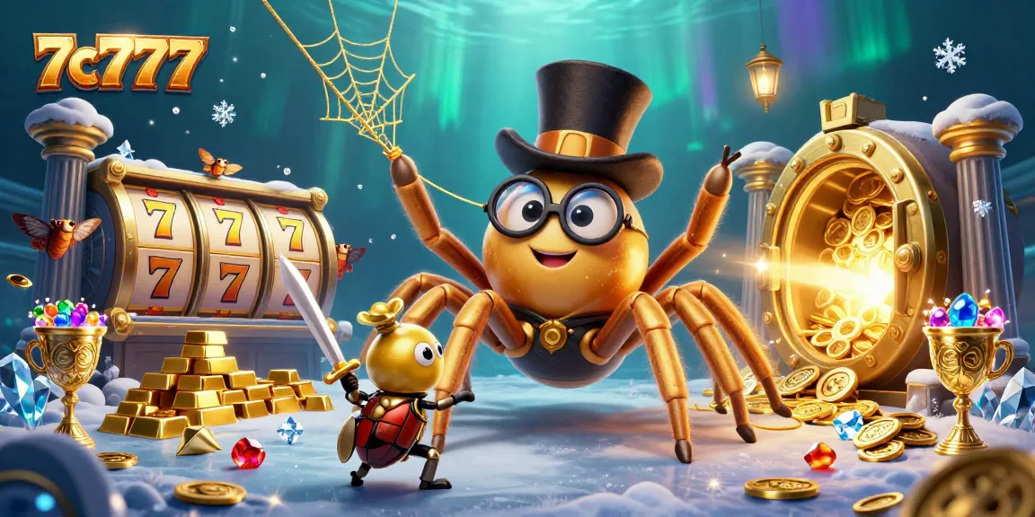 Experience thrilling gameplay with 7c7777's giant golden tarantula in an exciting casino scene.