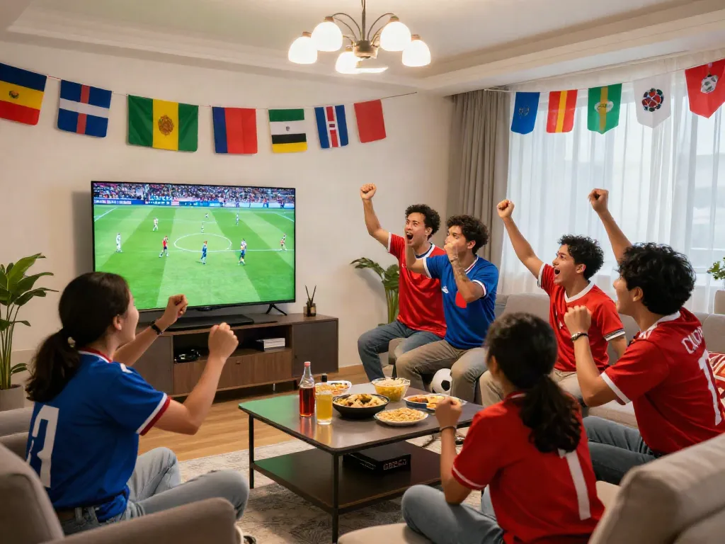 Fans celebrating a live soccer match on socolive8.media with excitement and enthusiasm.