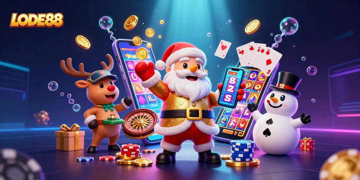 Experience thrilling gameplay with LODE88's vibrant slot game featuring Santa and friends.