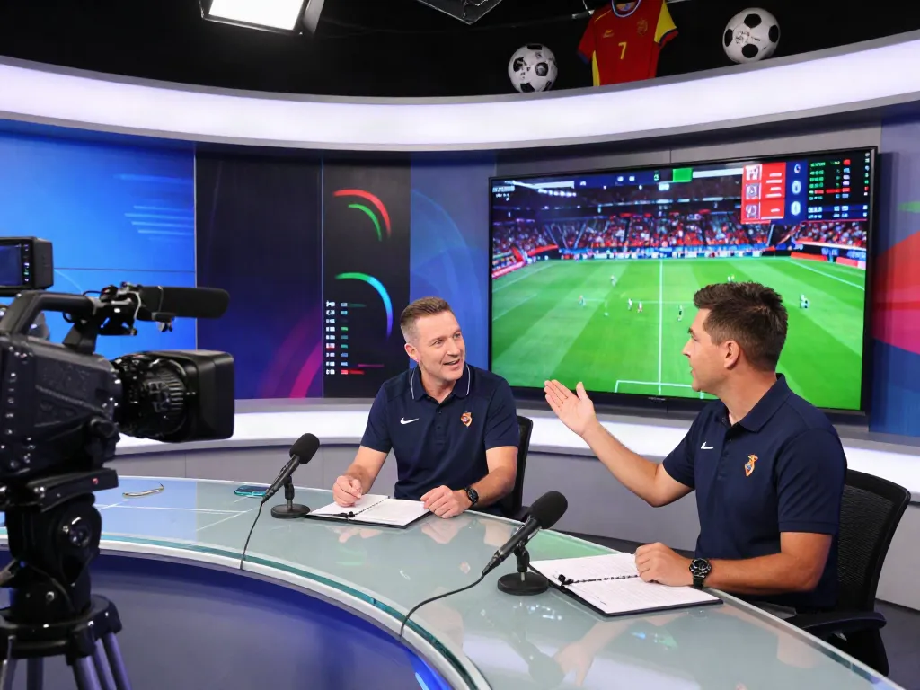 Dynamic sports broadcasting scene at cakhiatvvn.jpn.com with analysts discussing live football.