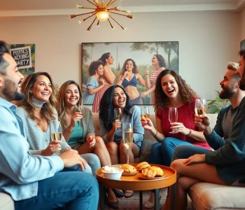 Svenska nakenbilder showcased in a lively atmosphere with friends enjoying a fun party, capturing playful and flirty interactions.