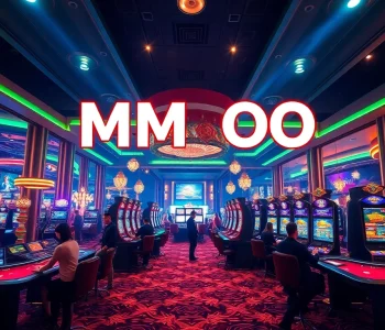Exciting MMOO online casino scene showcasing luxurious gaming with players, dealers, and modern technology.