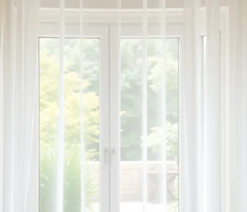 Zainstalowane moskitiery na wymiar, zapewniające ochronę przed insektami w eleganckim wnętrzu.