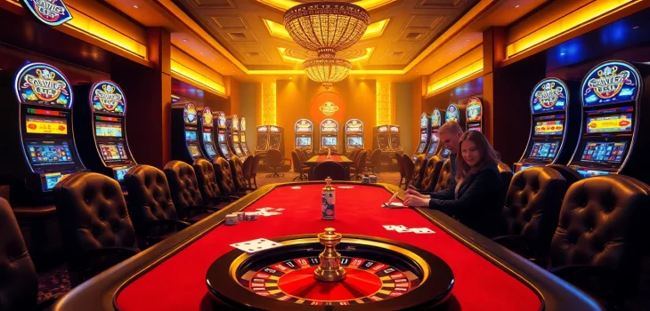 Alo789 poker table with vibrant chips and cards under golden lights, inviting gamblers to engage.