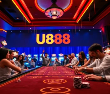 U888 showcases a vibrant online casino atmosphere with engaging players and colorful gaming elements.