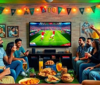 Cakhia TV football viewing party with enthusiastic fans enjoying a live match.