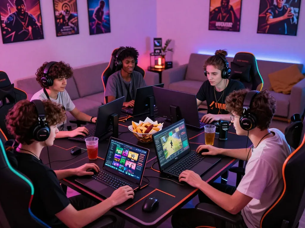Engaged players gaming on rikvip trực tuyến platform in vibrant living room setup
