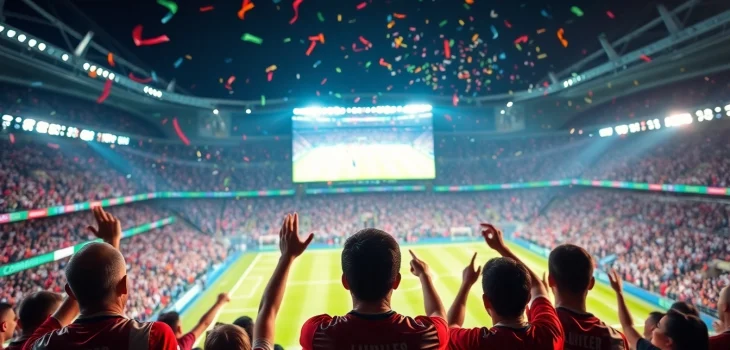 Xoilac TV live football streaming experience with enthusiastic fans in a vibrant stadium.
