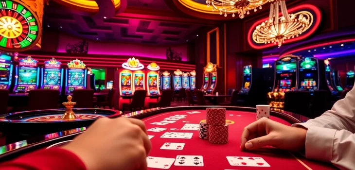U888 online casino showcasing an exciting roulette table and vivid slot machines, emphasizing thrilling gameplay.