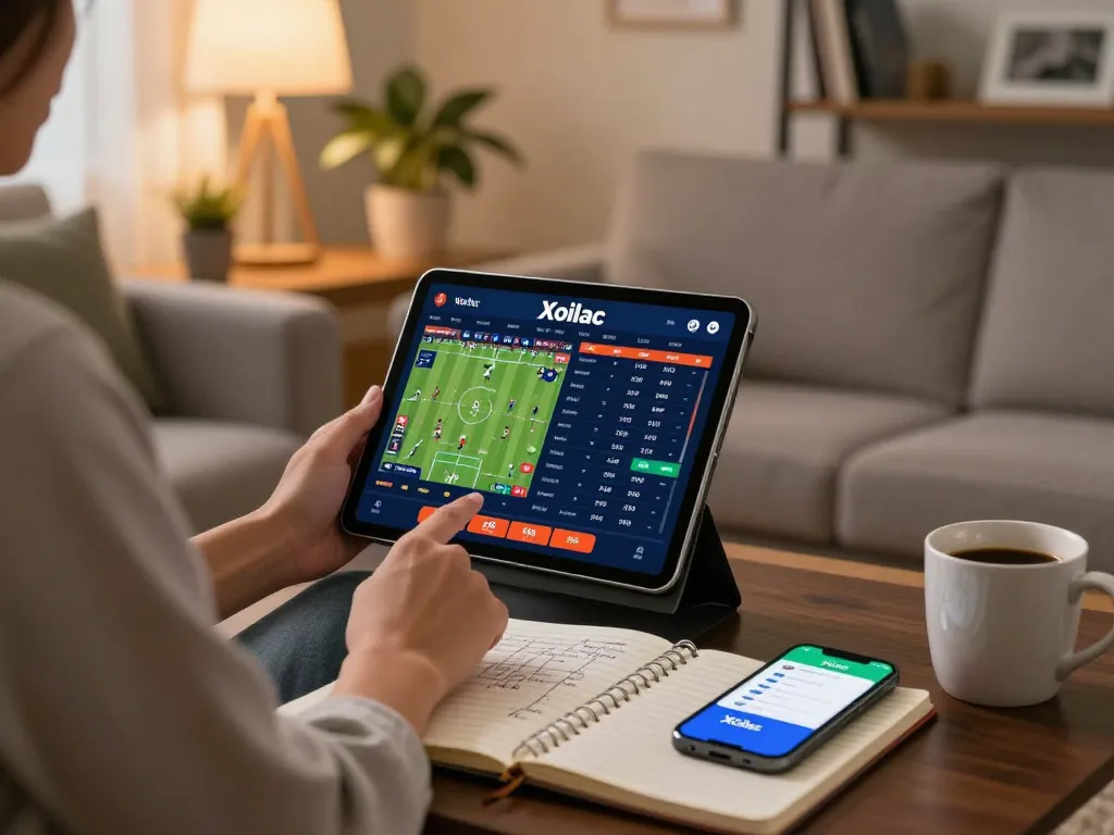 Xoilac sports betting experience showcased with a person betting online, highlighting vibrant odds interface.