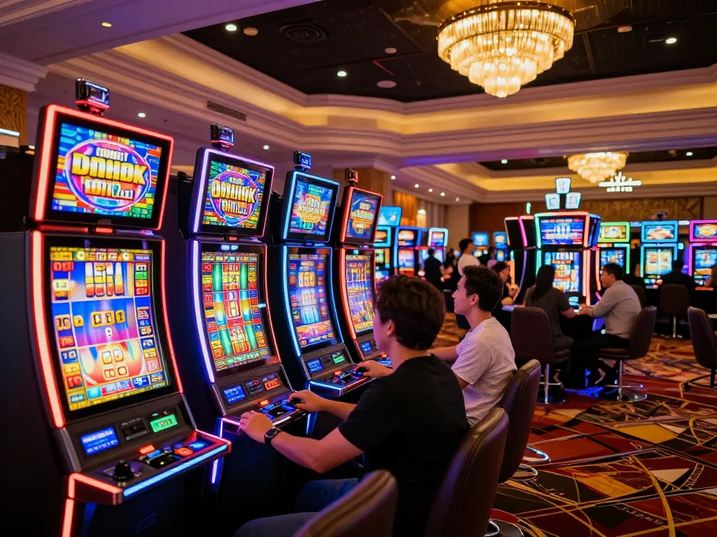 Players enjoying vibrant slot machines at 9bet41, highlighting thrilling gaming experience and excitement