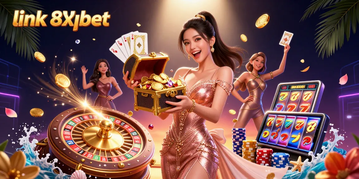 Engage with link 8xbet to experience online gaming excitement featuring golden treasures and vibrant casino elements.