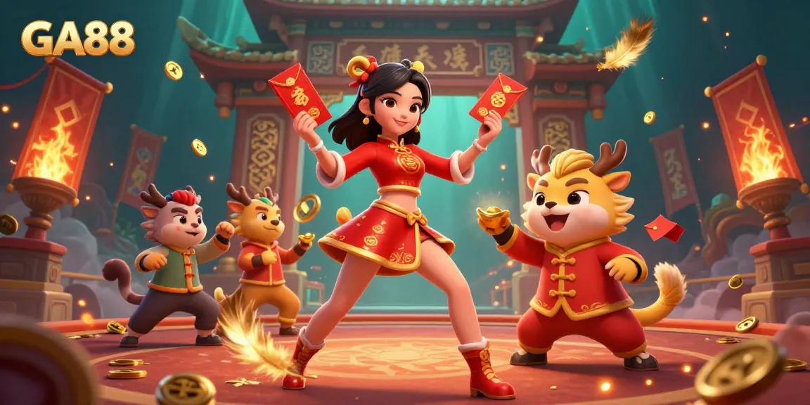 Engage with GA88's thrilling casino adventure featuring vibrant characters in a festive atmosphere.