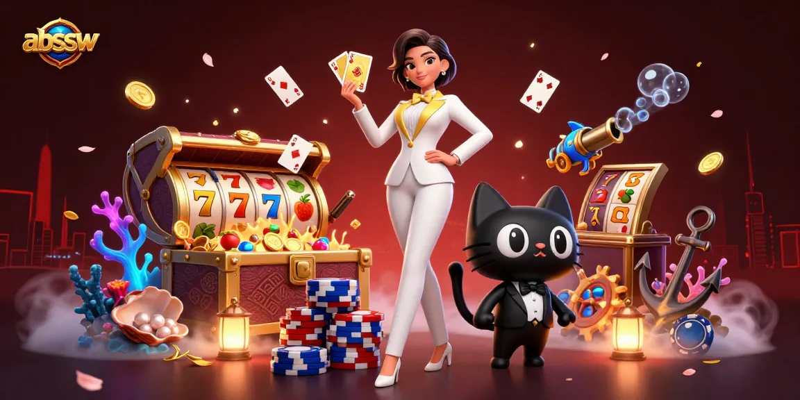 Experience thrilling gameplay with abssw as a glamorous dealer shuffles cards amidst bright casino excitement.