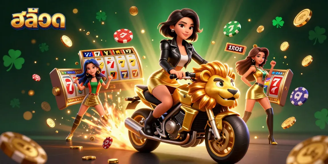 Spin the reels with สล็อต action and excitement in this vibrant casino-themed illustration.