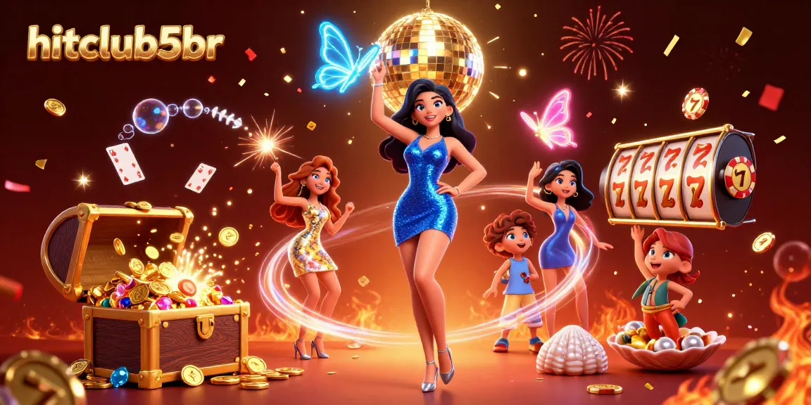 Experience thrilling gameplay with hitclub5br's dynamic casino elements and vibrant characters dancing amid treasure.