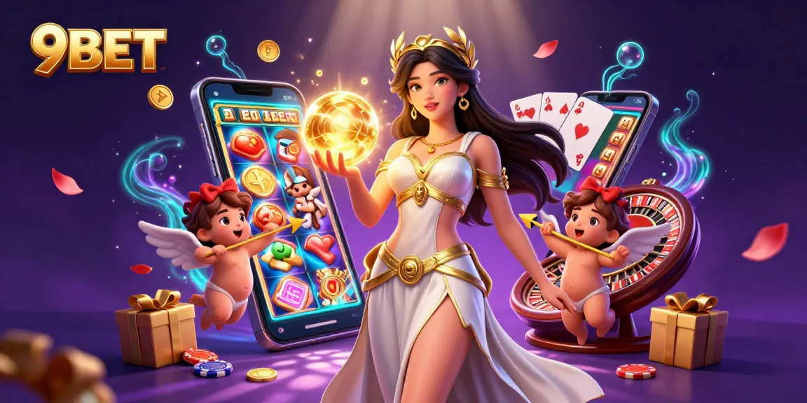 Experience excitement with 9BET, featuring stunning characters, vibrant slots, and dynamic casino elements.