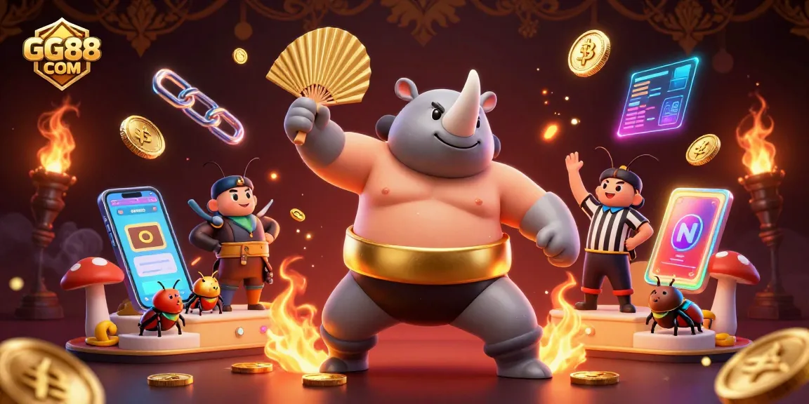 Experience thrilling gaming action at GG88 COM with colorful characters and vibrant casino elements.