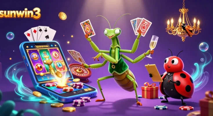 Experience the excitement of sunwin3 with a vibrant 3D illustration capturing gaming action.