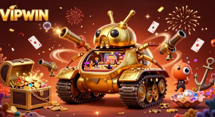 Experience the excitement of VIPWIN with vibrant casino elements and a dynamic celebration atmosphere.