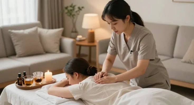 안양출장안마 therapeutic home massage with a professional therapist in a cozy and relaxing atmosphere.