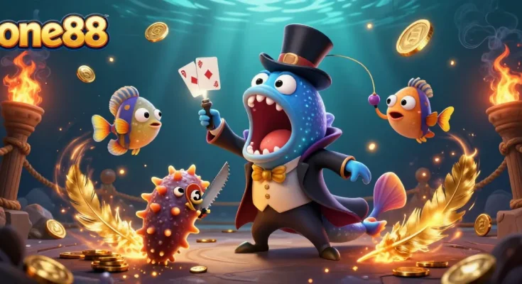 one88 engages players with a thrilling underwater magic act set in a vibrant casino scene.